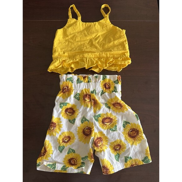 Girl's outfit Sleeveless Toddler Top+ Sunflower Ruffle shorts yellow size XS 5-6 - Picture 7 of 12